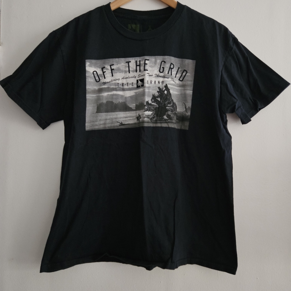Tree Organic Off The Grid Men's Black Cotton T-shirt Size Large